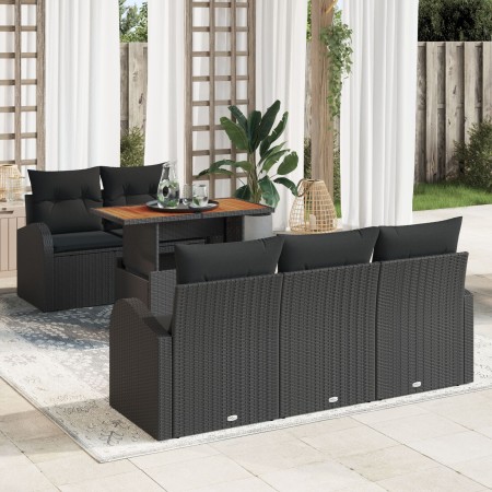 Conjunto de Comedor de Jardín de 6 Piezas con Cojines Negro Poliratán Acacia de , Sofás de exterior - Ref: Foro24-3349526, Pr...