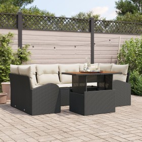 Juego de comedor de jardín de 7 piezas con cojines Ratán Poliéster Negro de , Sofás de exterior - Ref: Foro24-3349536, Precio...