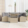 Conjunto de Comedor de Jardín de 7 Piezas con Cojines Beige Poliratán Acacia de , Sofás de exterior - Ref: Foro24-3349538, Pr...
