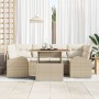 Juego de Comedor de Jardín de 7 Piezas con Cojines Beige Ratán Sintético Acacia de , Sofás de exterior - Ref: Foro24-3349539,...