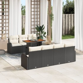 Conjunto de Comedor de Jardín de 8 Piezas con Cojines Negros de Ratán Polimérico de , Sofás de exterior - Ref: Foro24-3349543...