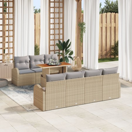 Conjunto de Comedor de Jardín de 8 Piezas con Cojines Beige Ratan Poliéster Acacia de , Sofás de exterior - Ref: Foro24-33495...