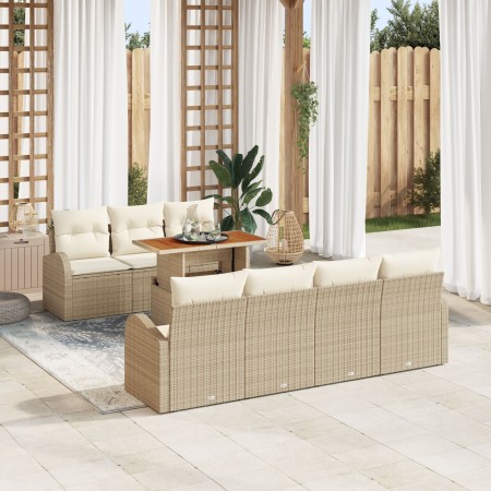Juego de Comedor de Jardín de 8 Piezas con Cojines Beige Ratán Poliéster de , Sofás de exterior - Ref: Foro24-3349546, Precio...