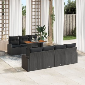 Conjunto de Comedor de Jardín de 8 Piezas con Cojines Negro Poliratán Acacia de , Sofás de exterior - Ref: Foro24-3349547, Pr...