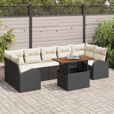Conjunto de Comedor de Jardín de 8 Piezas con Cojines Negro de Rattan Polipropileno Acacia de , Sofás de exterior - Ref: Foro...
