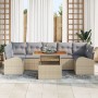 Conjunto de Comedor Jardín 8 Piezas con Cojines Beige Ratán Poliéster de , Sofás de exterior - Ref: Foro24-3349552, Precio: 5...