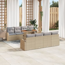 Conjunto de Comedor de Jardín de 9 Piezas con Cojines Beige Ratán Poliéster Acacia de , Sofás de exterior - Ref: Foro24-33495...