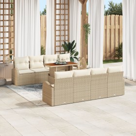 Juego de Comedor de Jardín de 9 Piezas con Cojines Beige Ratán Sintético Acacia de , Sofás de exterior - Ref: Foro24-3349560,...