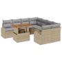 Set de Comedor de Jardín de 9 Piezas con Cojines Beige Ratán Poliéster Acacia de , Sofás de exterior - Ref: Foro24-3349566, P...