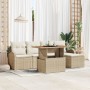 Conjunto de Comedor de Jardín de 6 Piezas con Cojines Beige de Poliratán y Acacia de , Sofás de exterior - Ref: Foro24-334957...