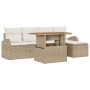 Conjunto de Comedor de Jardín de 6 Piezas con Cojines Beige de Poliratán y Acacia de , Sofás de exterior - Ref: Foro24-334957...