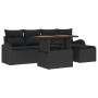 Set de comedor de jardín de 6 piezas con cojines, ratán negro y acacia de , Sofás de exterior - Ref: Foro24-3349575, Precio: ...