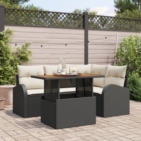 Juego de Comedor de Jardín de 5 Piezas con Cojines Negro Poliratán Acacia de , Sofás de exterior - Ref: Foro24-3349578, Preci...