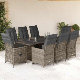 Mesita y sillas jardín 9 piezas y cojines ratán sintético gris en Conjuntos de jardín | Comprar online en Foru.es