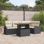 Conjunto de Comedor de Jardín de 6 Piezas con Cojines Negro Poliratán Acacia de , Sofás de exterior - Ref: Foro24-3349585, Pr...