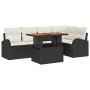 Conjunto de Comedor de Jardín de 6 Piezas con Cojines Negro Poliratán Acacia de , Sofás de exterior - Ref: Foro24-3349585, Pr...