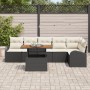 Juego de Comedor de Jardín de 7 Piezas con Cojines Negro Poliratán Acacia de , Sofás de exterior - Ref: Foro24-3349592, Preci...
