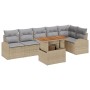 Conjunto de Comedor de Jardín de 7 Piezas con Cojines Beige Ratán Poliéster Acacia de , Sofás de exterior - Ref: Foro24-33495...
