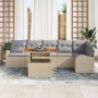 Conjunto de Comedor de Jardín de 7 Piezas con Cojines Beige Ratán Poliéster Acacia de , Sofás de exterior - Ref: Foro24-33495...