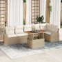 Juego de Comedor de Jardín de 7 Piezas con Cojines Beige Ratán Poliéster Acacia de , Sofás de exterior - Ref: Foro24-3349595,...