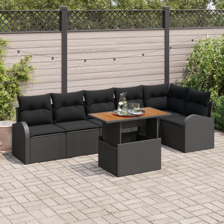 Juego de Comedor de Jardín de 7 Piezas con Cojines Ratán Poliéster Negro de , Sofás de exterior - Ref: Foro24-3349596, Precio...