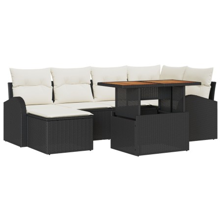 Conjunto de Comedor de Jardín de 7 Piezas con Cojines Negro Poliratán Acacia de , Sofás de exterior - Ref: Foro24-3349606, Pr...