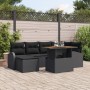 Juego de Comedor de Jardín de 7 Piezas con Cojines Negros de Ratán de Polietileno y Acacia de , Sofás de exterior - Ref: Foro...