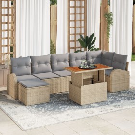 Conjunto de Comedor de Jardín de 8 Piezas con Cojines Beige Ratán Poliacacia de , Sofás de exterior - Ref: Foro24-3349615, Pr...
