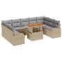 Conjunto de Comedor de Jardín de 10 Piezas con Cojines Beige Ratán Poliéster Acacia de , Sofás de exterior - Ref: Foro24-3349...