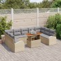 Conjunto de Comedor de Jardín de 10 Piezas con Cojines Beige Ratán Poliéster Acacia de , Sofás de exterior - Ref: Foro24-3349...