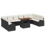 Conjunto de Comedor de Jardín de 11 Piezas con Cojines Ratán Poliéster Negro Acacia de , Sofás de exterior - Ref: Foro24-3349...