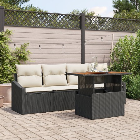 Juego de Comedor de Jardín de 5 Piezas con Cojines de Polirratán Negro Acacia de , Sofás de exterior - Ref: Foro24-3349767, P...