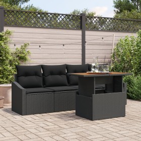 Conjunto de sofá de jardín Conjunto de 5 Negro Ratán, Poliéster de , Sofás de exterior - Ref: Foro24-3349771, Precio: 354,52 ...