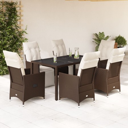Set de mesa y sillas jardín 7 pzas con cojines ratán PE marrón en Conjuntos de jardín | Comprar online en Foru.es