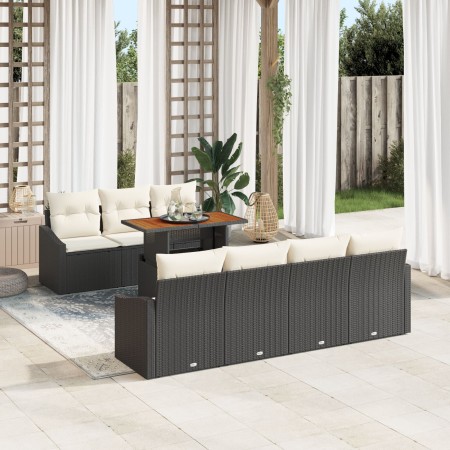 Conjunto de comedor de jardín de 8 piezas con cojines de ratán poli negro acacia de , Sofás de exterior - Ref: Foro24-3349795...
