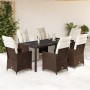 Set de mesa y sillas jardín 7 pzas con cojines ratán PE marrón en Conjuntos de jardín | Comprar online en Foru.es