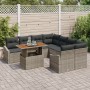 Juego de Comedor de Jardín de 9 Piezas con Cojines Gris de Ratán Poliéster Acacia de , Sofás de exterior - Ref: Foro24-334981...