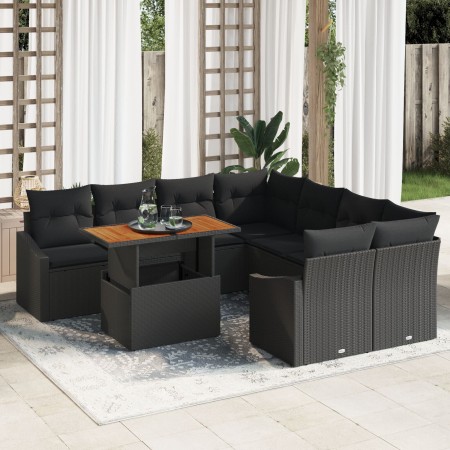 Conjunto de Sofá de Jardín Juego de 9 Negro Poliratán, Acero de , Sofás de exterior - Ref: Foro24-3349820, Precio: 618,08 €, ...
