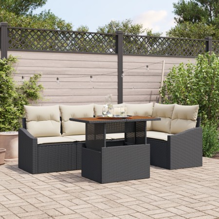 Conjunto de Comedor de Jardín de 6 Piezas con Cojines Ratán Sintético Negro de , Sofás de exterior - Ref: Foro24-3349837, Pre...