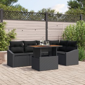 Conjunto de Sofás de Jardín Set de 6 Negro Poliratán, Vidrio de , Sofás de exterior - Ref: Foro24-3349841, Precio: 438,76 €, ...