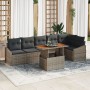 Conjunto de Comedor de Jardín de 7 Piezas con Cojines Gris de Ratán Sintético Acacia de , Sofás de exterior - Ref: Foro24-334...