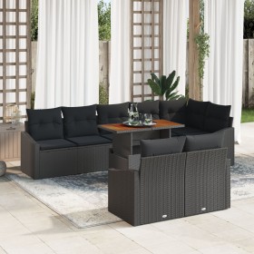 Conjunto de Sofá de Jardín Juego de 9 Negro y Marrón Ratán y Madera de , Sofás de exterior - Ref: Foro24-3349855, Precio: 660...