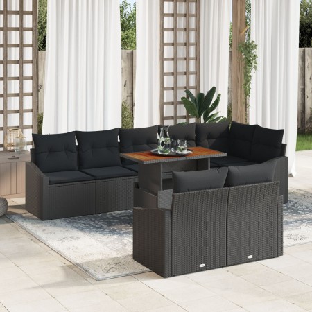 Conjunto de Sofá de Jardín Juego de 9 Negro y Marrón Ratán y Madera de , Sofás de exterior - Ref: Foro24-3349855, Precio: 660...