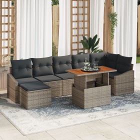 Conjunto de comedor de jardín de 8 piezas con cojines gris poliratán acacia de , Sofás de exterior - Ref: Foro24-3349866, Pre...