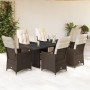Set de mesa y sillas jardín 7 pzas con cojines ratán PE marrón en Conjuntos de jardín | Comprar online en Foru.es