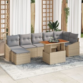 Conjunto de Comedor Jardín de 8 Piezas con Cojines Beige Ratán Polimérico de , Sofás de exterior - Ref: Foro24-3349867, Preci...