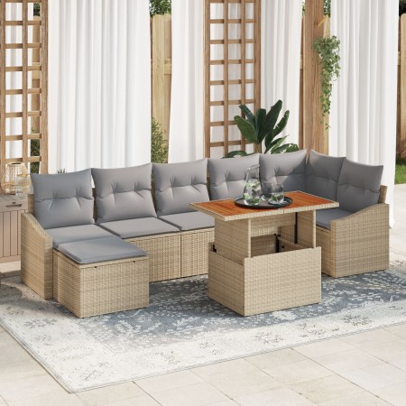 Conjunto de Comedor Jardín de 8 Piezas con Cojines Beige Ratán Polimérico de , Sofás de exterior - Ref: Foro24-3349867, Preci...