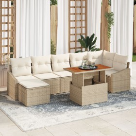Conjunto de comedor de jardín de 8 piezas con cojines Beige Ratán Acacia de , Sofás de exterior - Ref: Foro24-3349868, Precio...