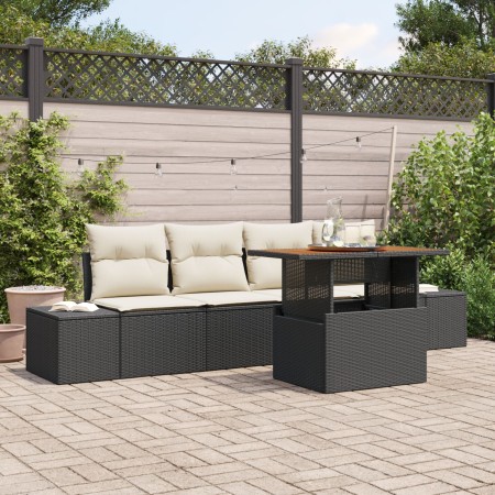 Conjunto de Sofá de Jardín Set de 5 Negro y Crema de , Sofás de exterior - Ref: Foro24-3349893, Precio: 371,53 €, Descuento: %