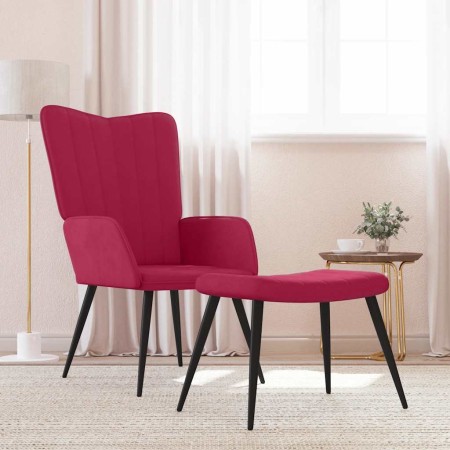 Sillón de relax con taburete terciopelo rojo tinto en Sillones | Comprar online en Foru.es